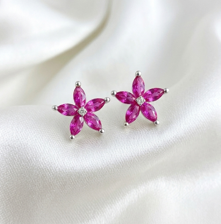 Aros Flower pink con circones