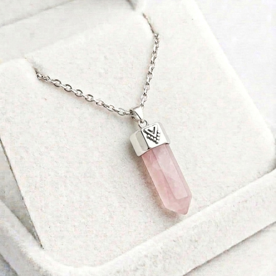 Collar de cuarzo rosa natural