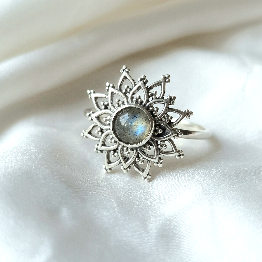 Anillo mandala con labradorita